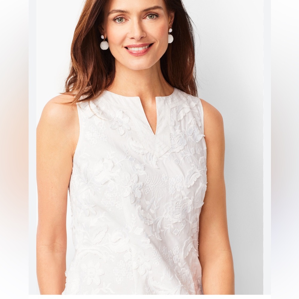 Talbots beaded  Linen Elegant White Sleeveless Top sz 10p
